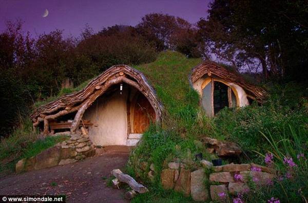 Un homme construit une maison