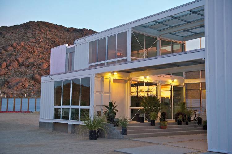 Shipping Container House in Mojave Desert by Ecotech Design Night